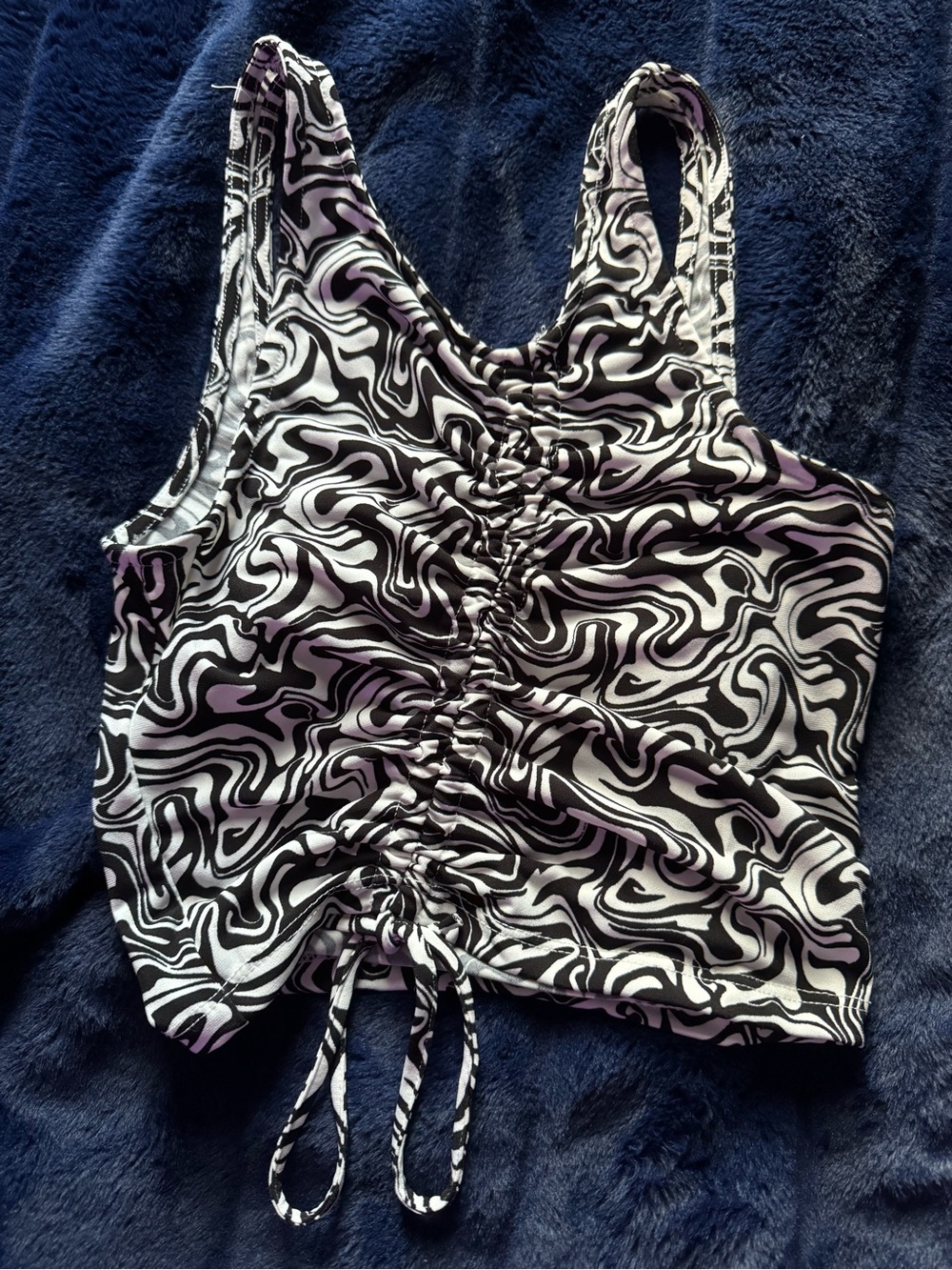 2 for 10$ Ruched Black & White Swirl Crop Tank Top - Women's